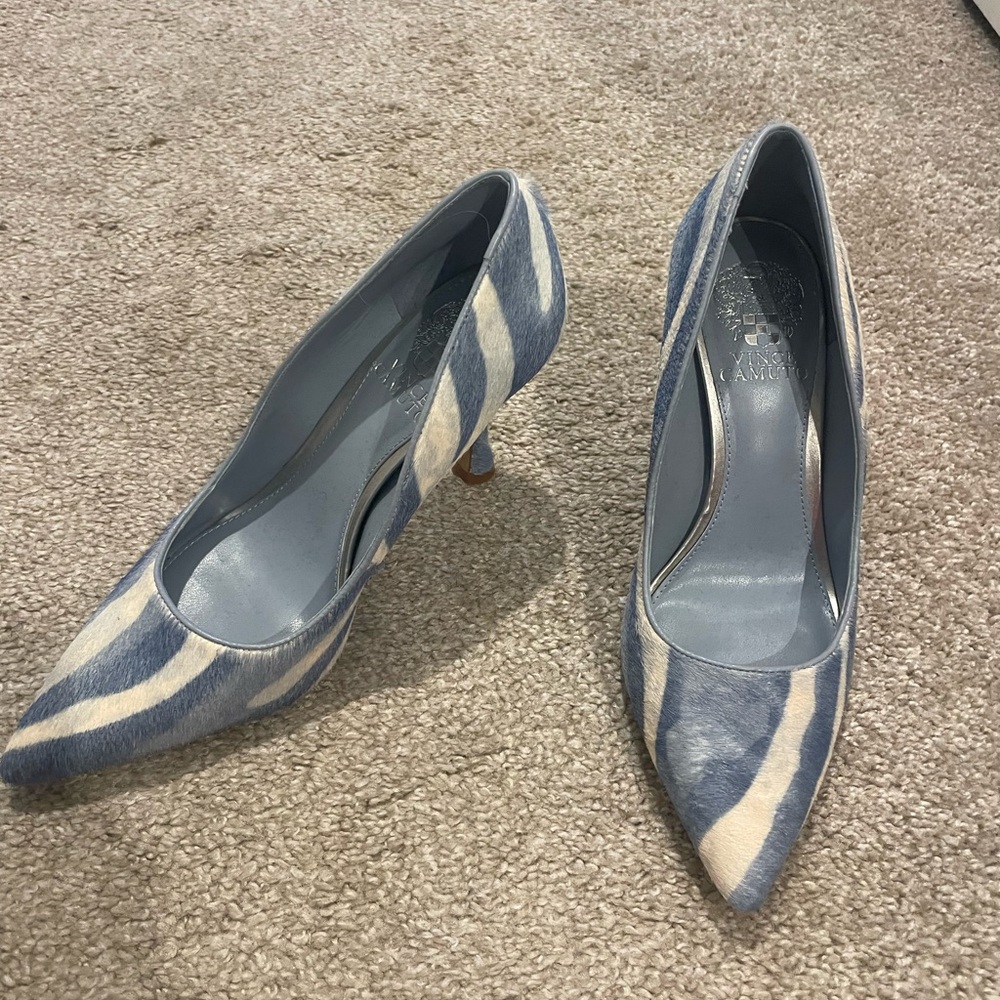 Vince Camuto Zebra Print Heels in Blue and Cream
